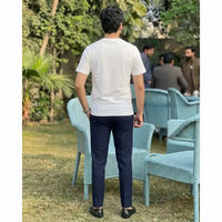 Men's White Chest Stripe Graphic Crew Neck T-Shirt view 3
