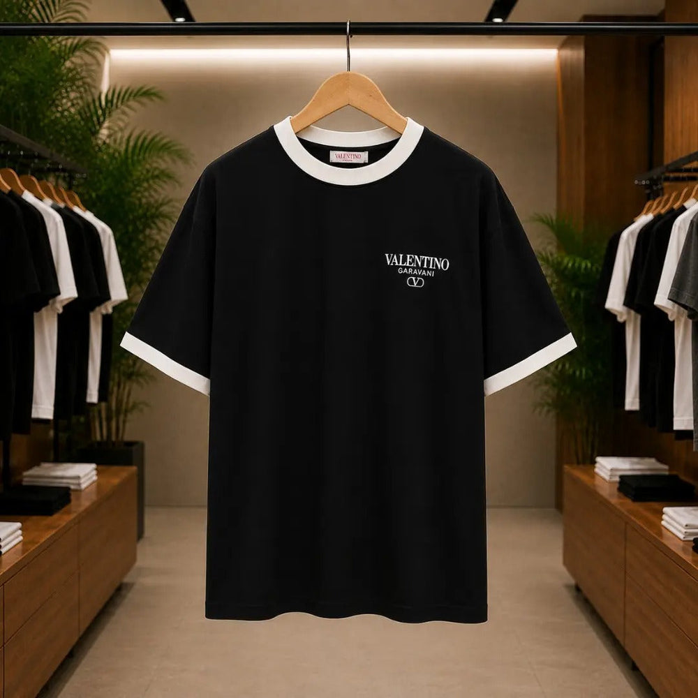 Men's Premium Black Contrast Trim Graphic T-Shirt
