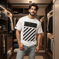 Men's Urban White Distressed Stripe Graphic T-Shirt view 2