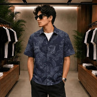 Midnight Leaf Print Casual Shirt