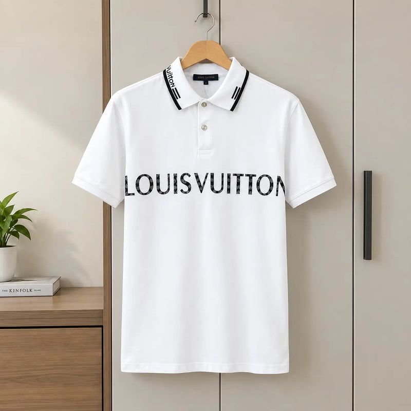 Men's White Contrast Collar Logo Graphic Polo Shirt
