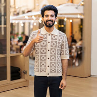Geometric Jacquard Knit Polo Shirt view 2