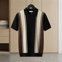 Retro Contrast Stripe Knit Polo Shirt view 6