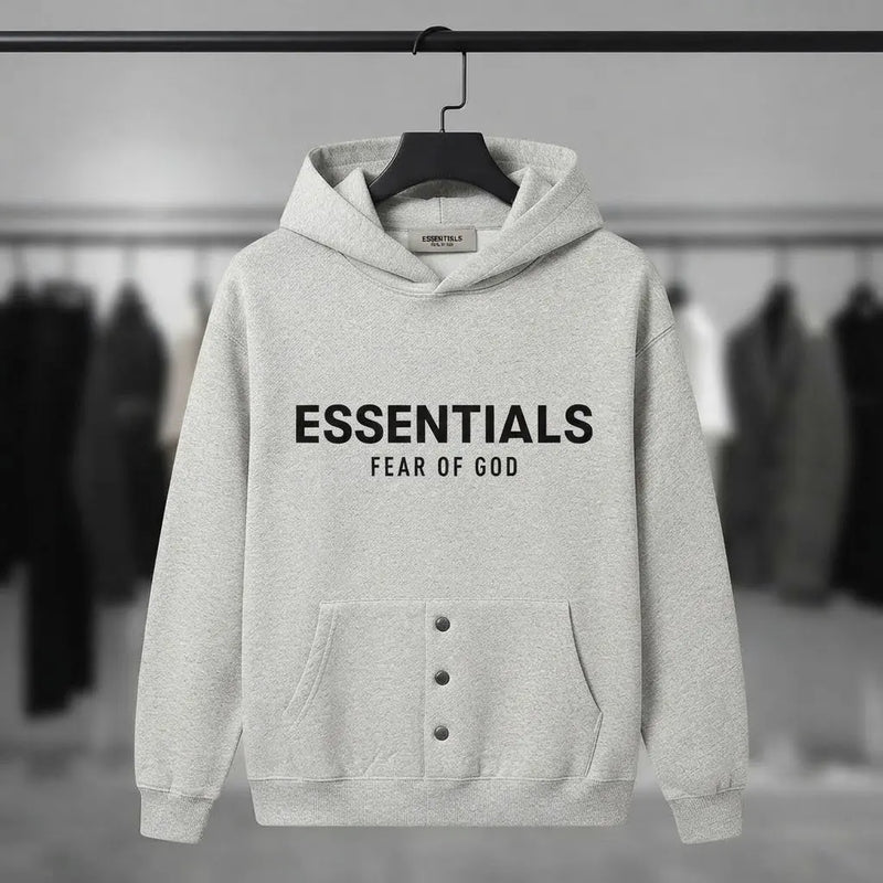 Fear of God Essentials Grey Button-Pocket Fleece Hoodie