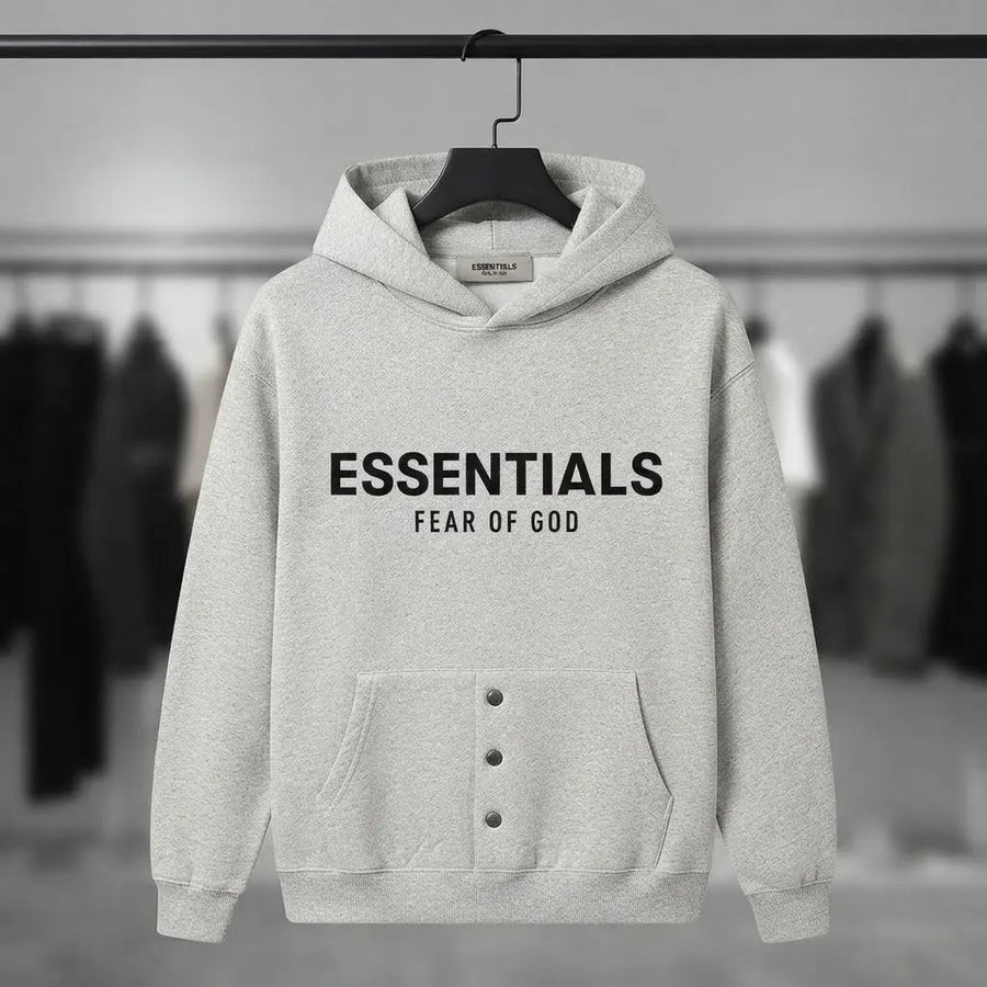 Fear of God Essentials Grey Button-Pocket Fleece Hoodie