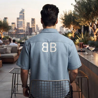 Balenciaga Denim Short-Sleeve Shirt with Pocket Logo view 3