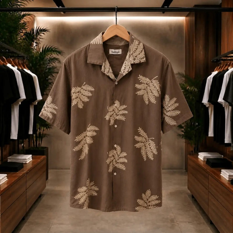 Cocoa Leaf Print Casual Shirt