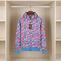 Pink Floral Camo Shark Full-Zip Hoodie with Shark-Detail Hood view 1