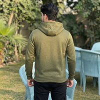 Olive Green Heathered Fleece Pullover Hoodie view 3
