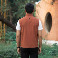 Men’s Rust Orange Full-Zip Sleeveless Vest with White Short Sleeves view 3