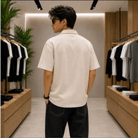 Men's Premium Cream Graphic Print Short-Sleeve Polo Shir